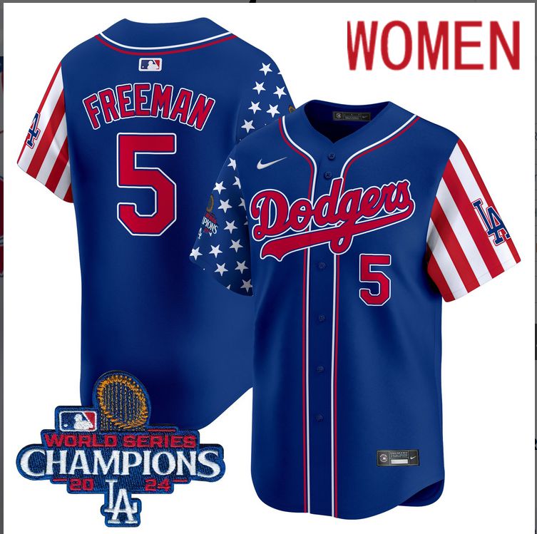 Women MLB Los Angeles Dodgers #5 Freeman American Style blue 2024 World Series Champions  Limited Jersey